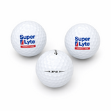 Three golf balls with Super Lyte and TaylorMade logos on a white background