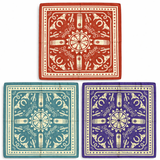 Three western themed bandanas with different color schemes and designs on a white background