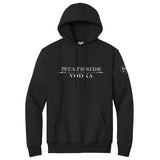 Black hoodie with 'Stateside Vodka' logo on a white background