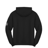 Back of the black Stateside Vodka hoodie featuring the Stateside logo on the left arm on a white background