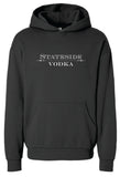 Black hoodie with 'Stateside Vodka' text on a white background
