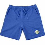 Blue sweat shorts with a 'Surfside' logo on a white background