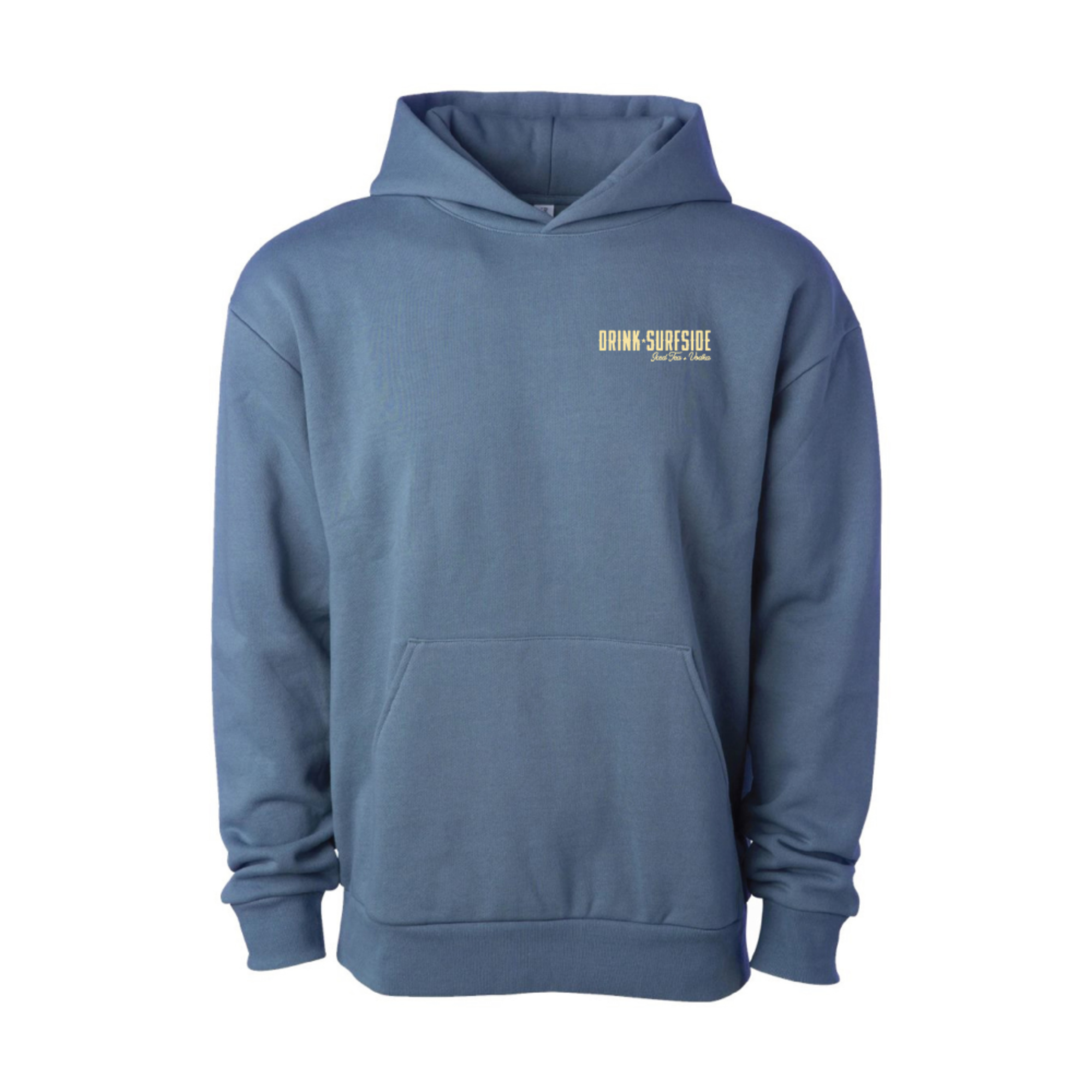 Blue Drink Surfside Ice Tea and Vodka hoodie with a logo on the chest against a white background