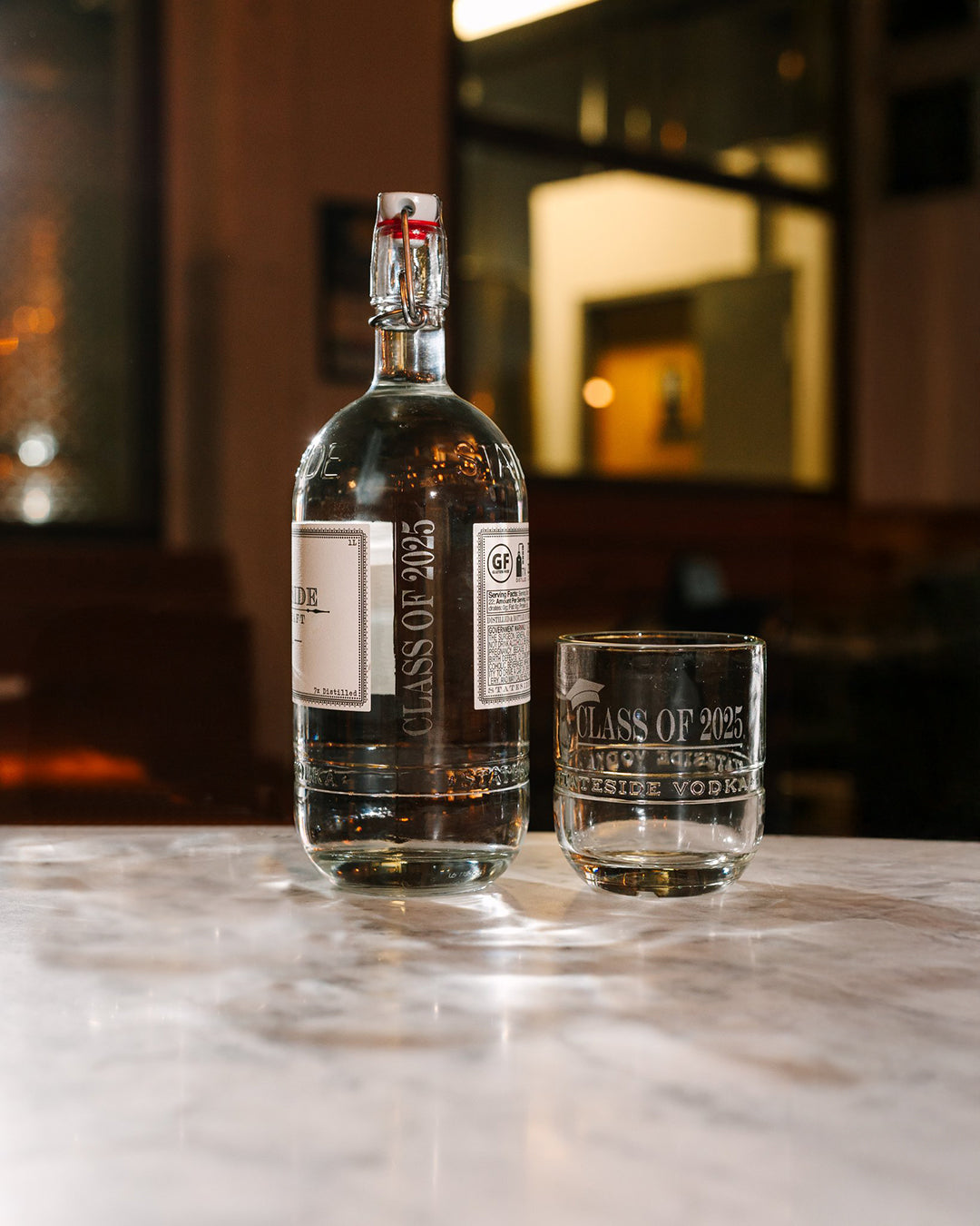Custom Engraved Stateside Vodka 1L + Rocks Glass Class of 2025 Graduation Bundle