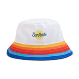 White bucket hat with colorful rim and 'Surfside' logo on a white background
