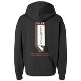 A black pullover hoodie shown from the back, featuring a large graphic print of a stylized vodka bottle with the words 'OPEN COCKTAILS' and 'STATESIDE VODKA' in red, white, and black.