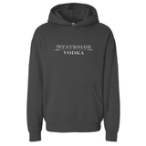 Black hoodie with 'Stateside Vodka' text on a white background