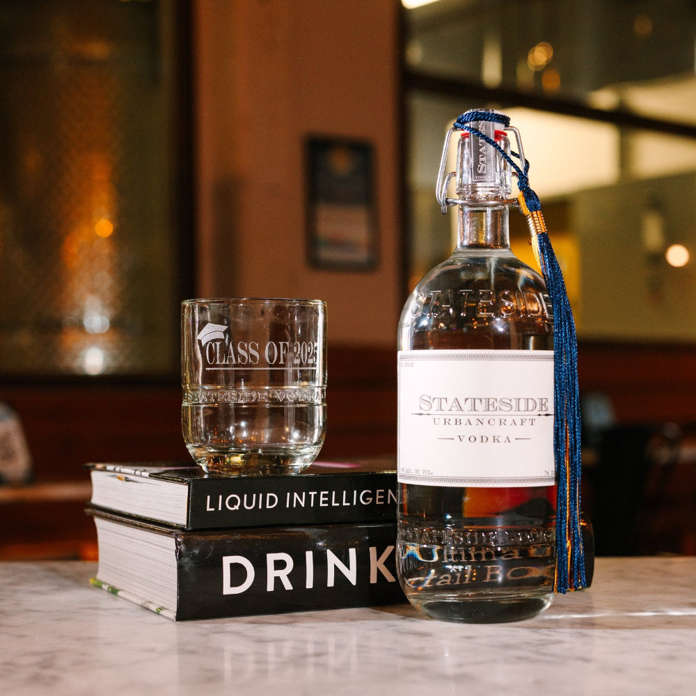 Custom Engraved Stateside Vodka 1L + Rocks Glass Class of 2025 Graduation Bundle