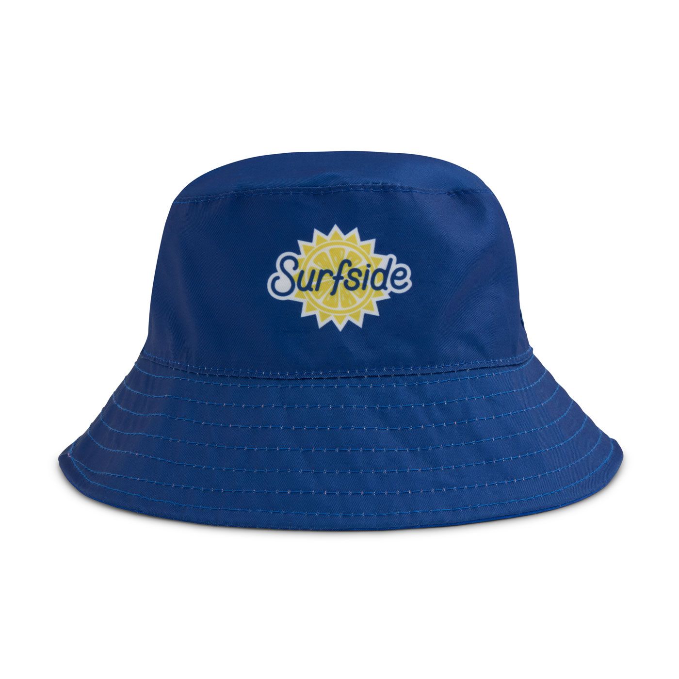 Blue bucket hat with 'Surfside' logo on a white background