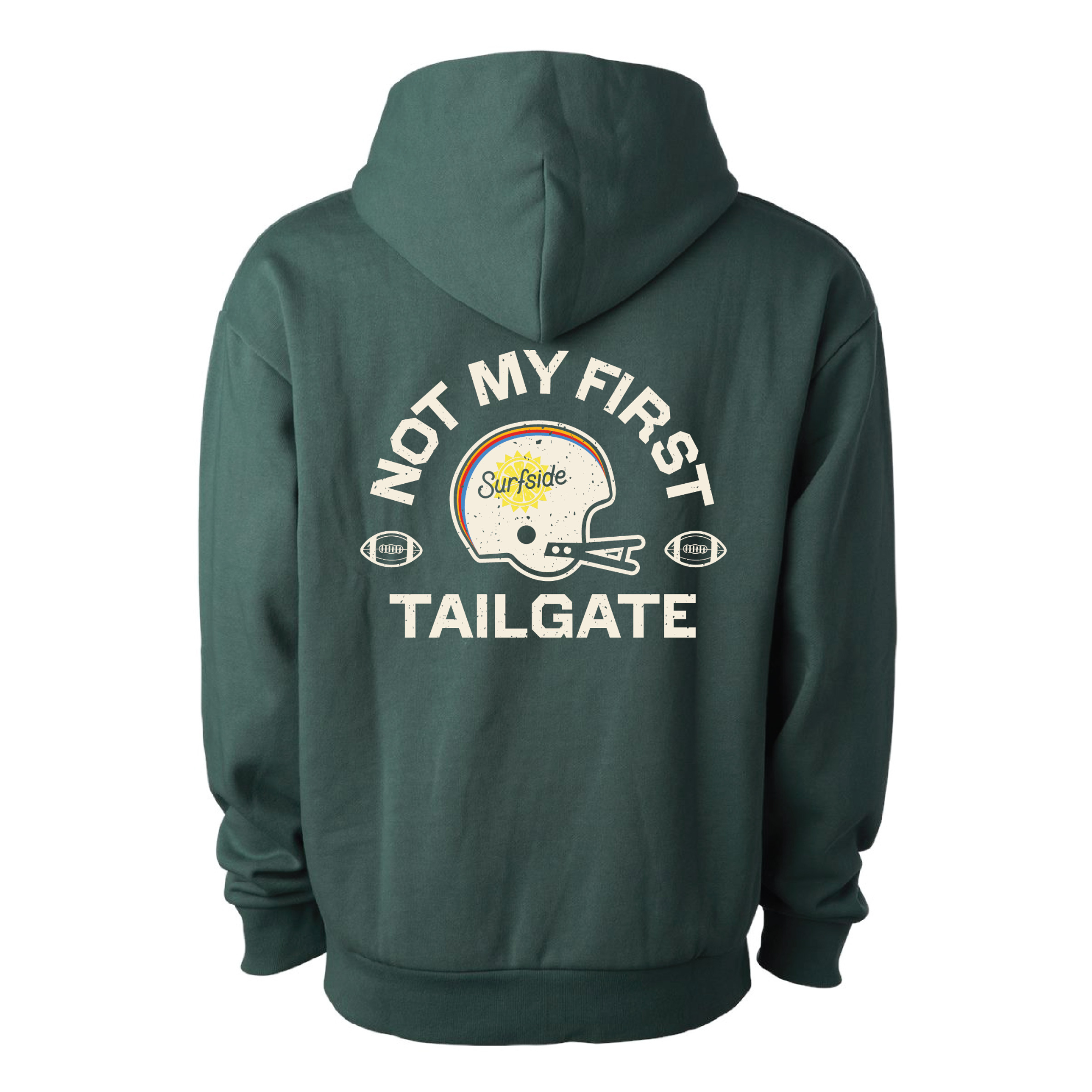 Back of the green hoodie, screen printed 
