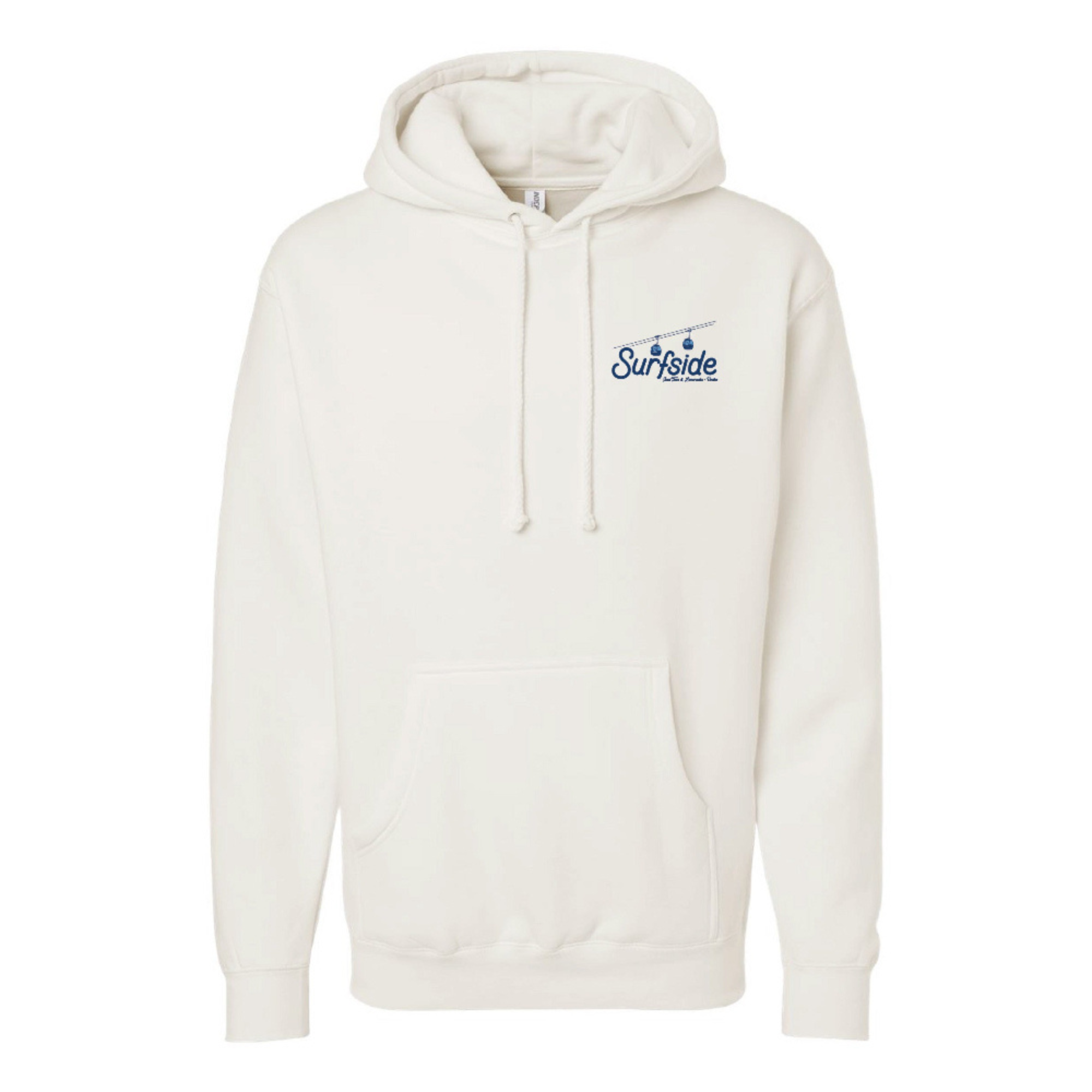 Cream hoodie with 'Surfside' logo on a white background