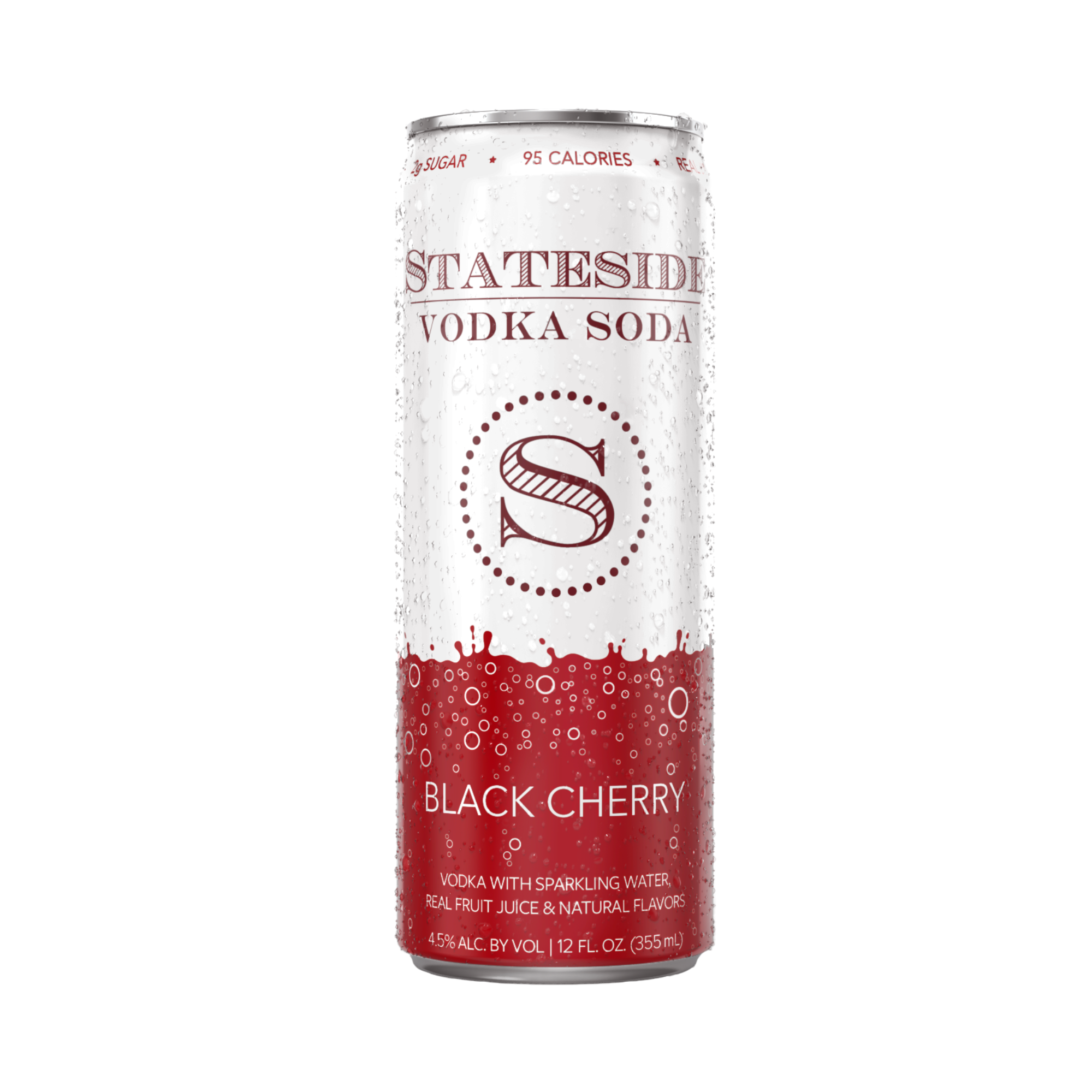 Stateside Vodka Soda Back Cherry 12 oz fl can front featured on a white background