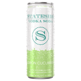 Stateside Vodka Soda Lemon Cucumber 12 fl oz can with Stateside Vodka logo and ingredients calling out 4.5% alcohol by volume and 12fl oz