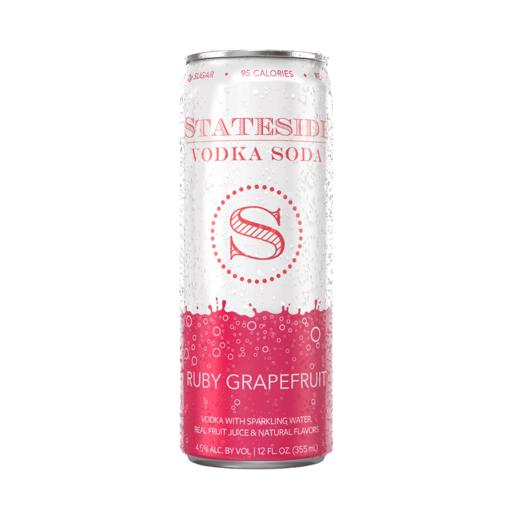 Stateside Vodka Soda Ruby Grapefruit 12 oz fl can front featured on a white background