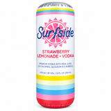 Surfside Strawberry Lemonade + Vodka can with colorful label on a white background