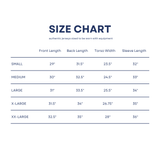 Size chart for jerseys with measurements in inches