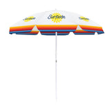 Surfside Branded Sun and Stripes beach umbrella with a white center pole for the beach