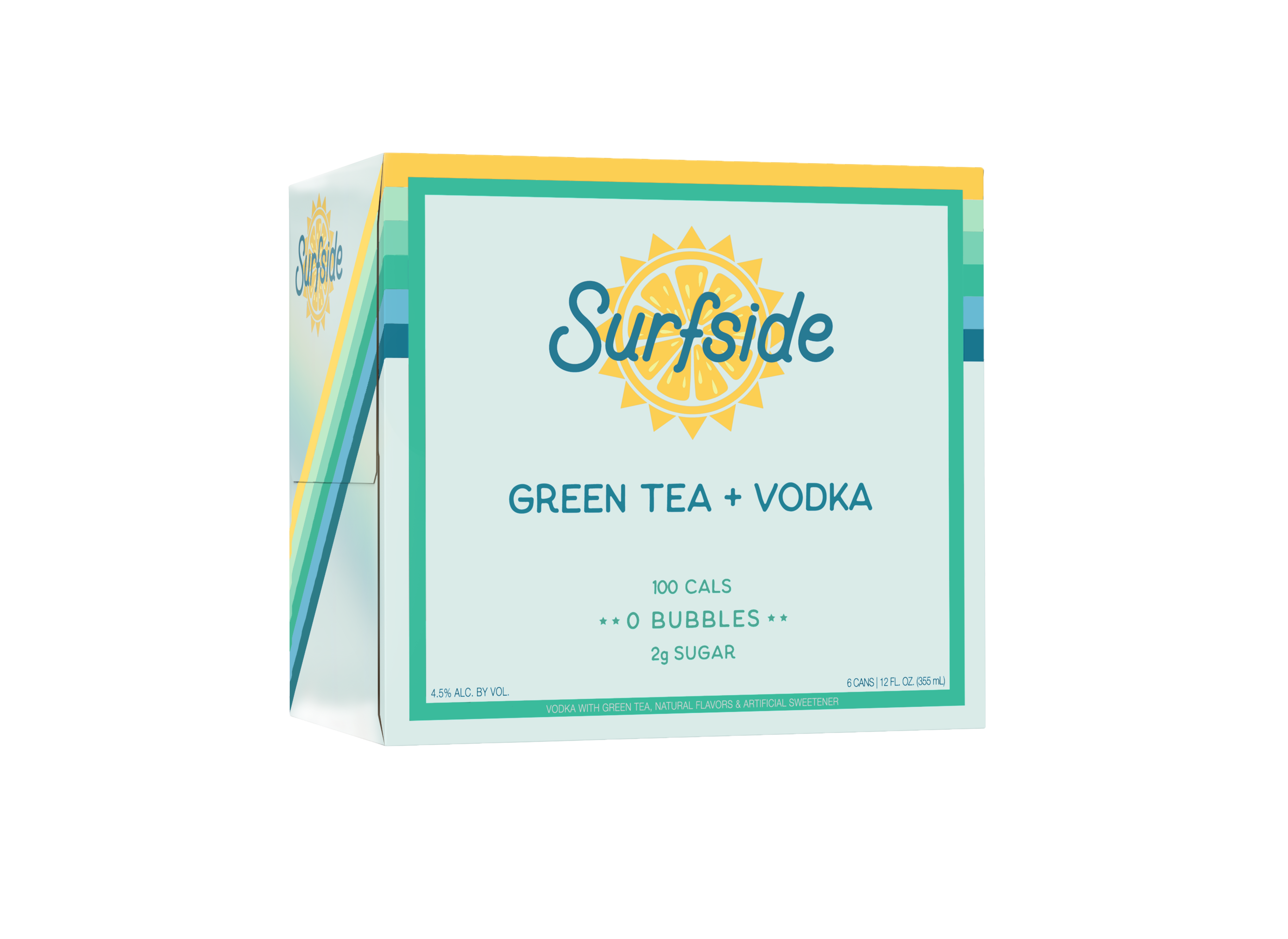 Surfside Green Tea + Vodka 6 pack case on a white background
