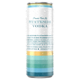 Back of the Surfside Green Tea and  Vodka can with a colorful stripped design. "Proudly Made by Stateside Vodka" logo near the top of the can laying on a white background
