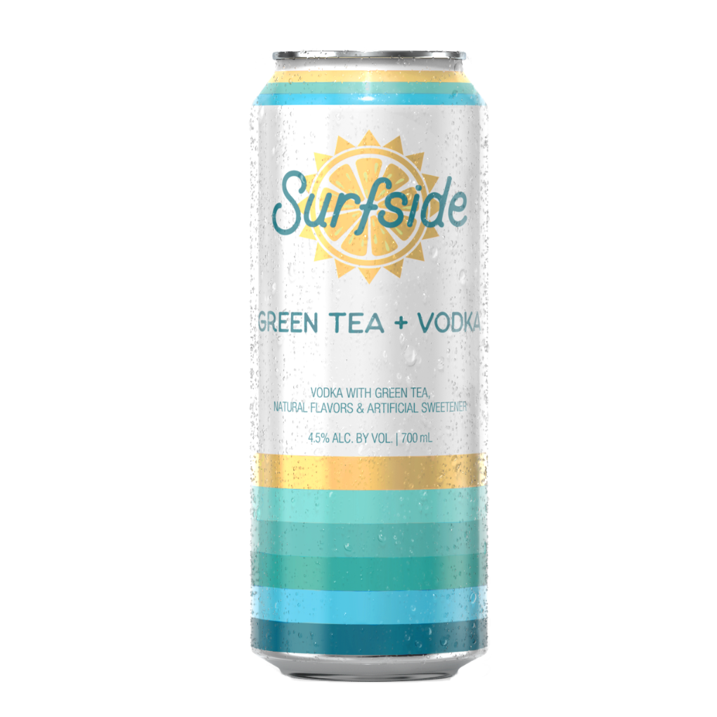 Surfside Green Tea + Vodka can with brand elements on a white background