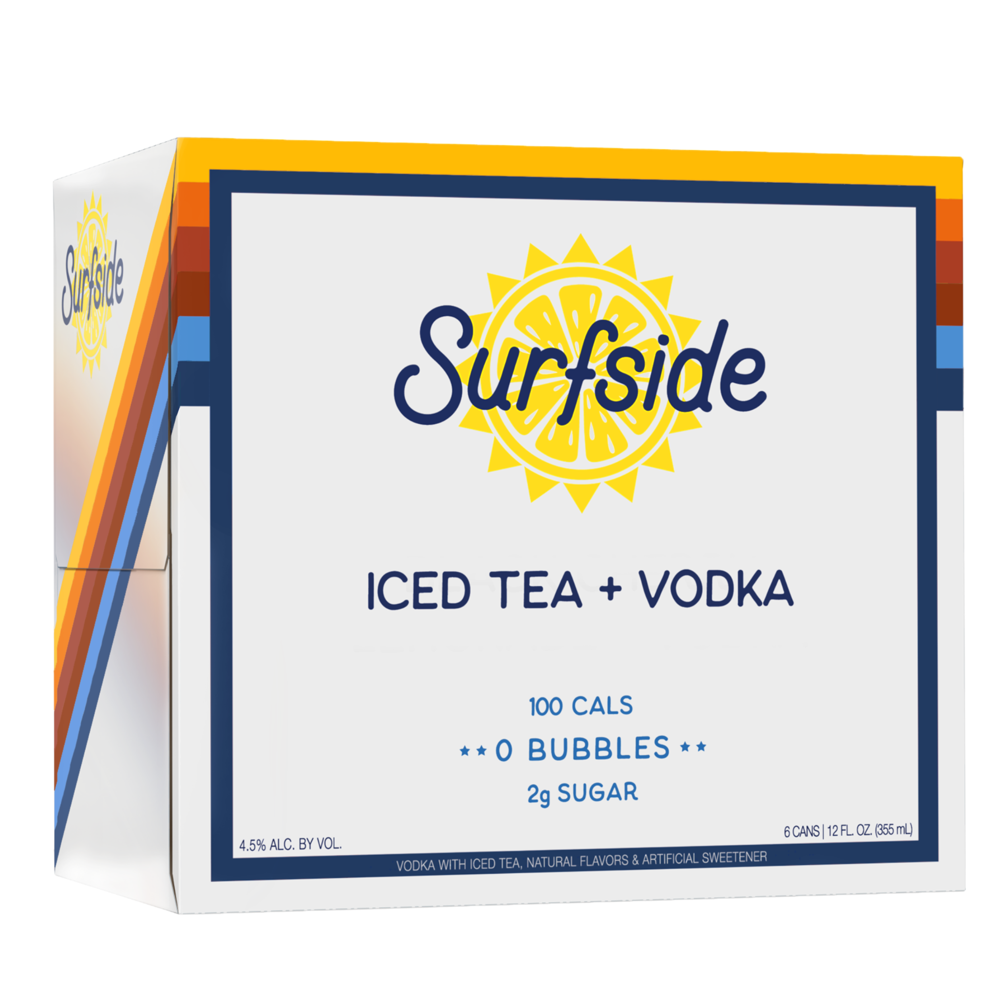 Surfside Iced Tea+ Vodka 6 pack case on a white background