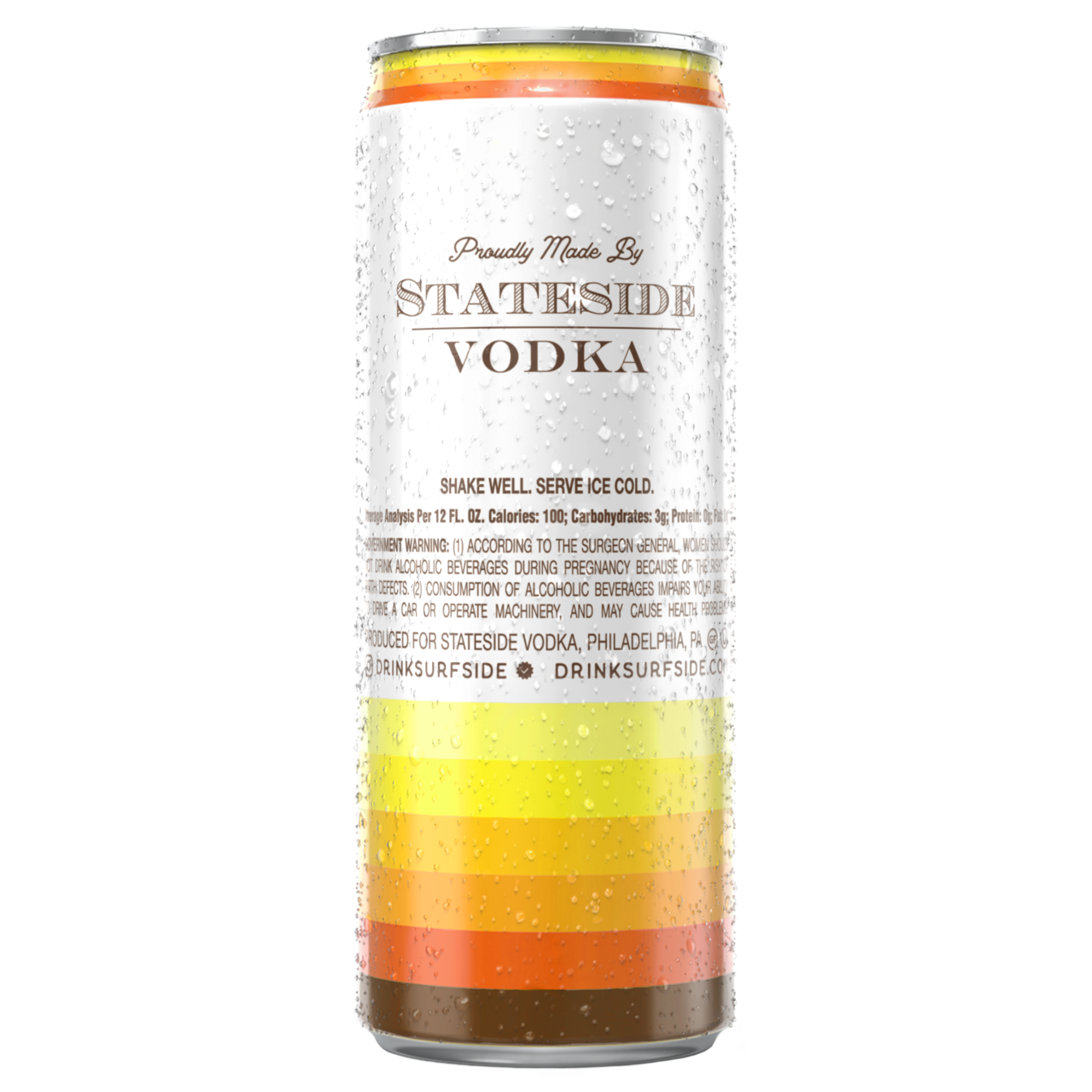 Back of the Iced Tea and Lemonade and Vodka can with a colorful stripped design. 