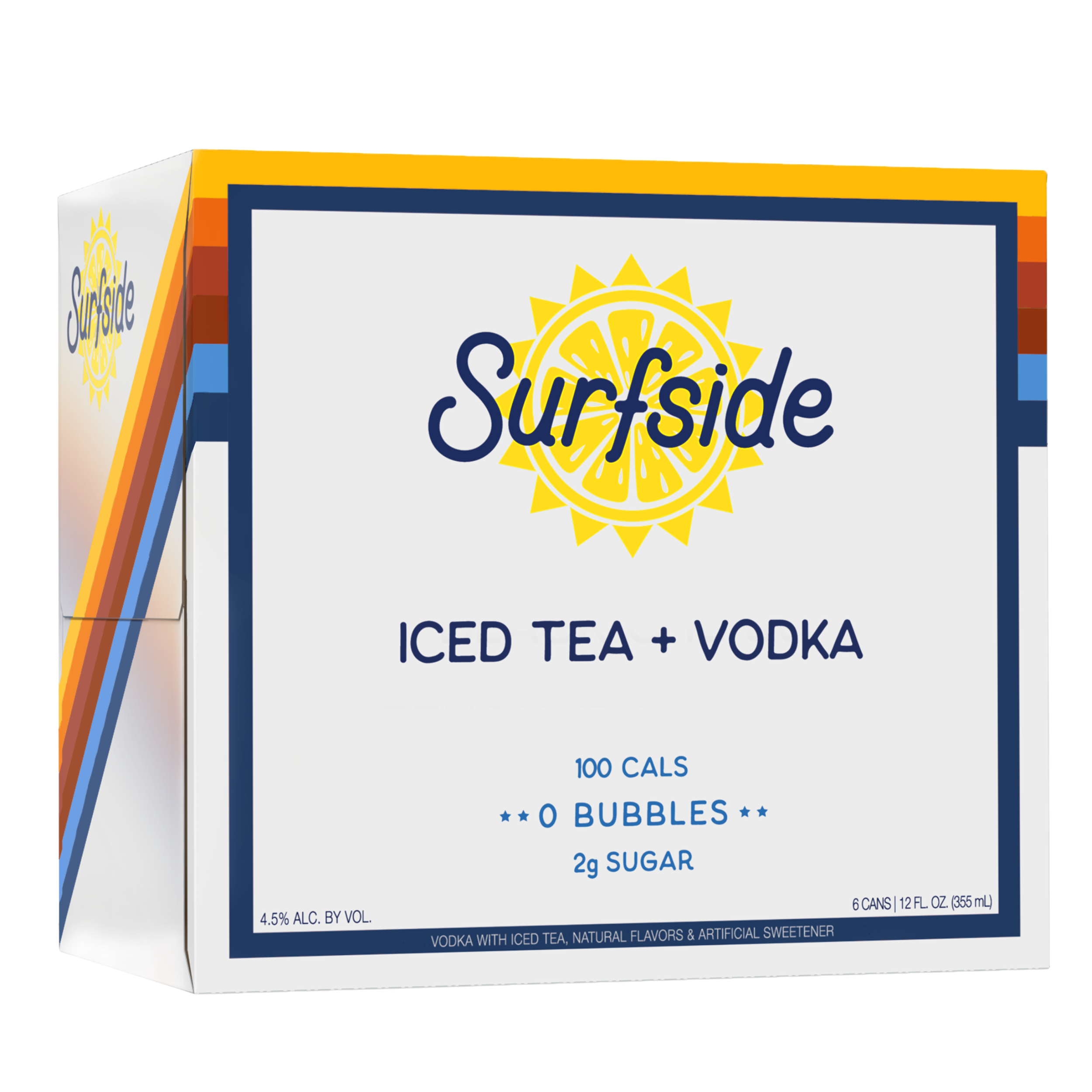 Surfside Iced Tea+ Vodka 6 pack case on a white background