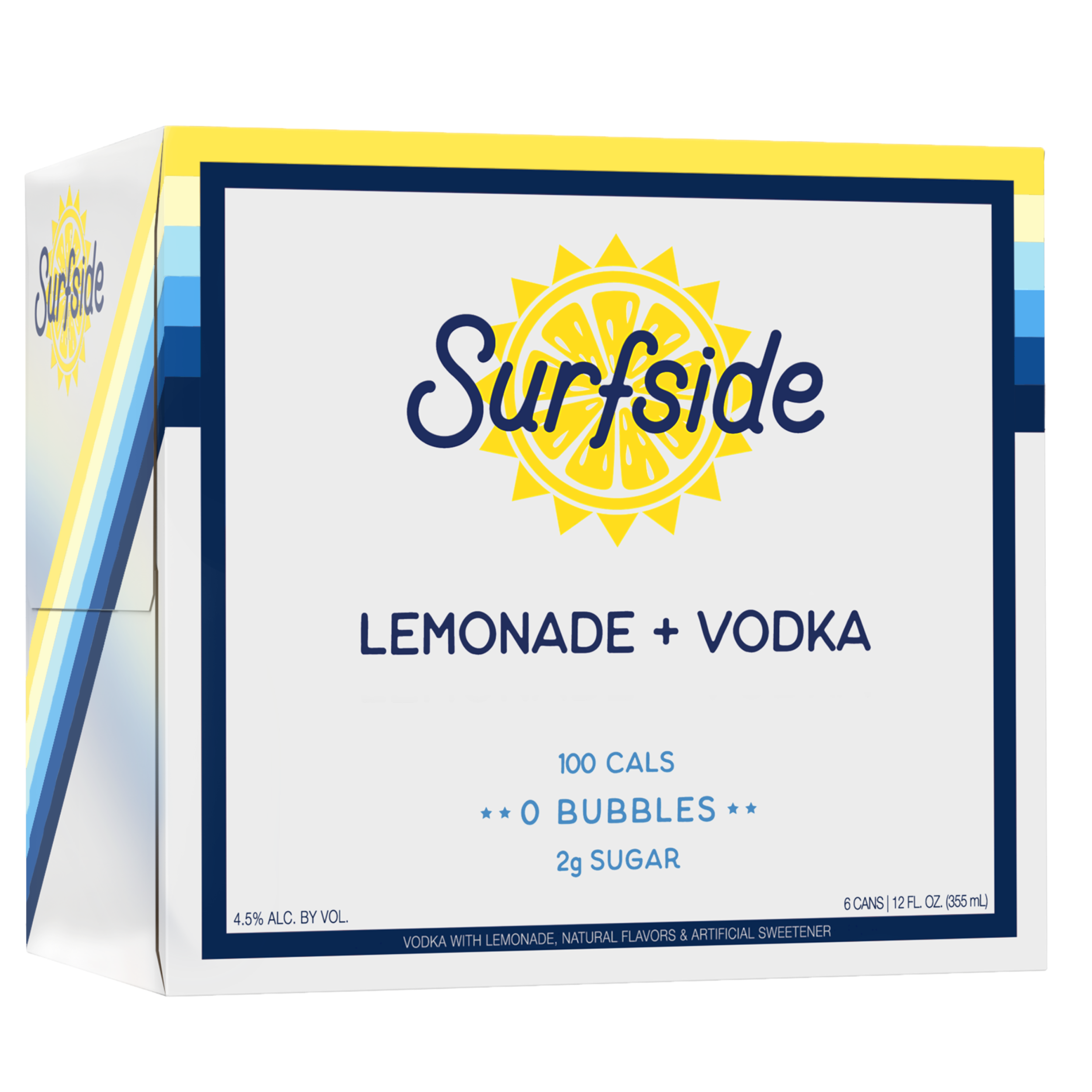 Surfside Lemonade + Vodka 6 pack case on a white background