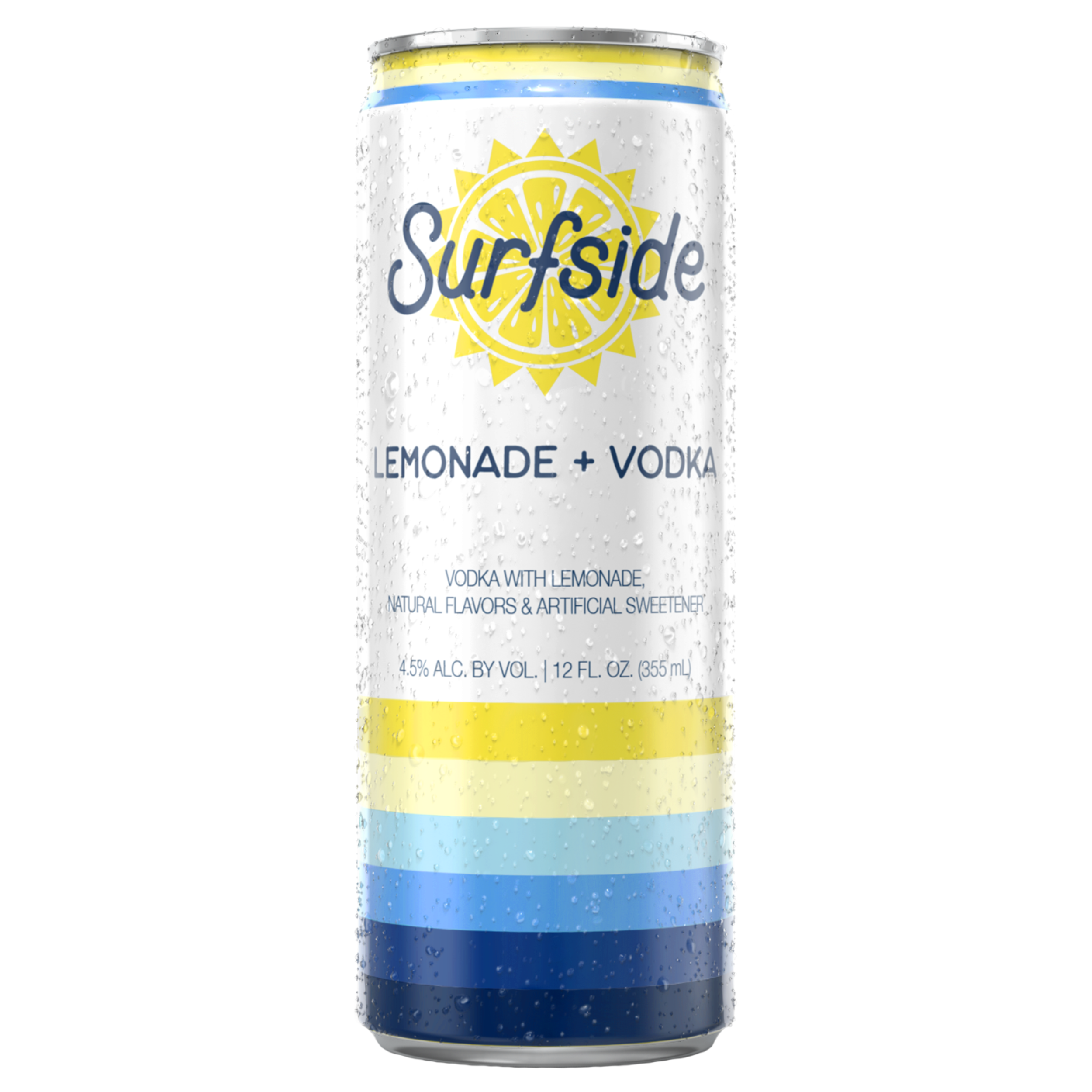 Surfside Lemonade + Vodka 12 fl oz can with a yellow Surfside logo and brand elements