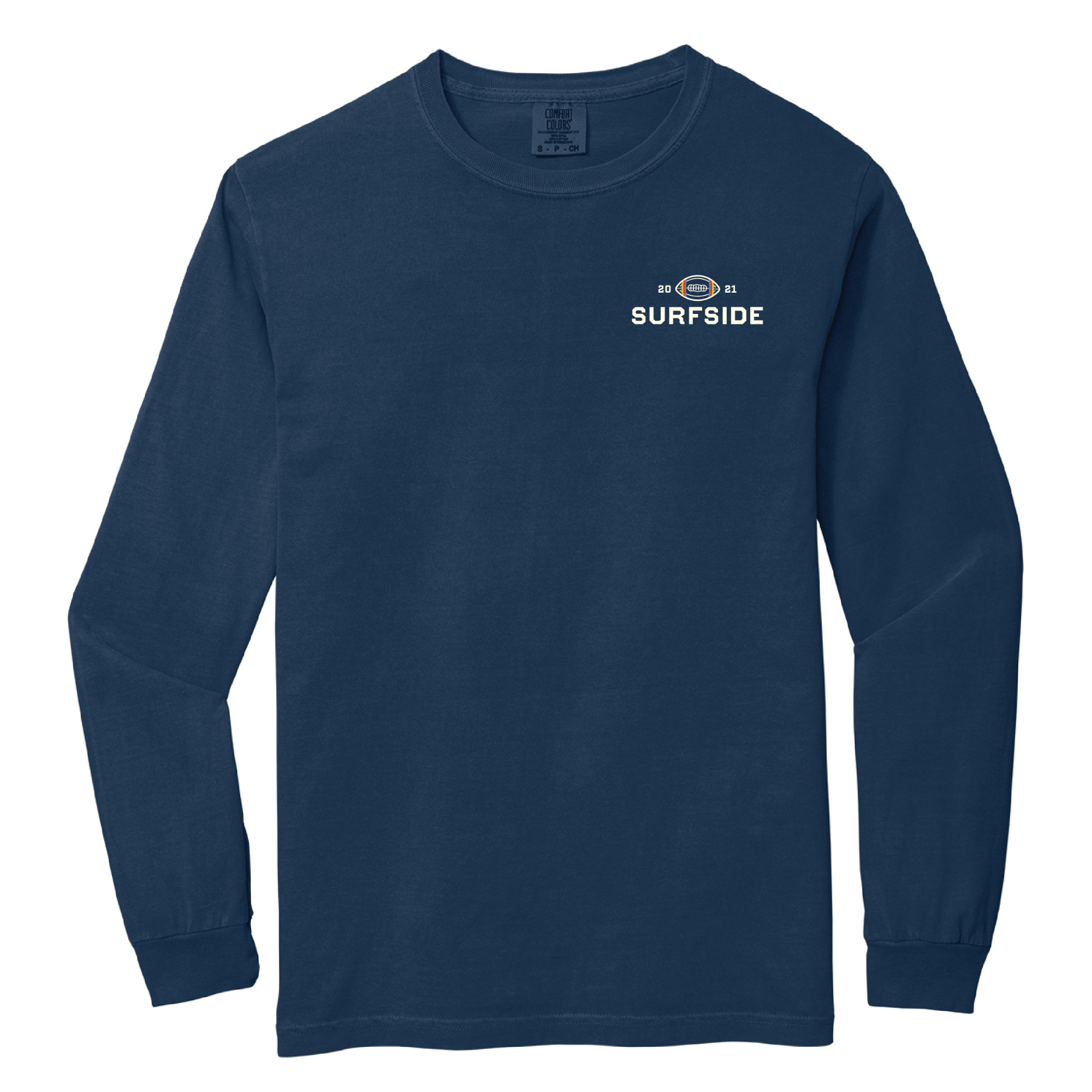 Navy blue Surfside Tailgate T-shirt featuring the Surfside script 2021 with a Surfside branded logo on the top left of the chest.