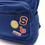 Surfside Patches with Tailgate theme shown on the corner of a blue on canvas backpack