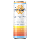 Surfside Peach Tea + Vodka 12 fl oz  can with a blue Surfside logo and brand elements  