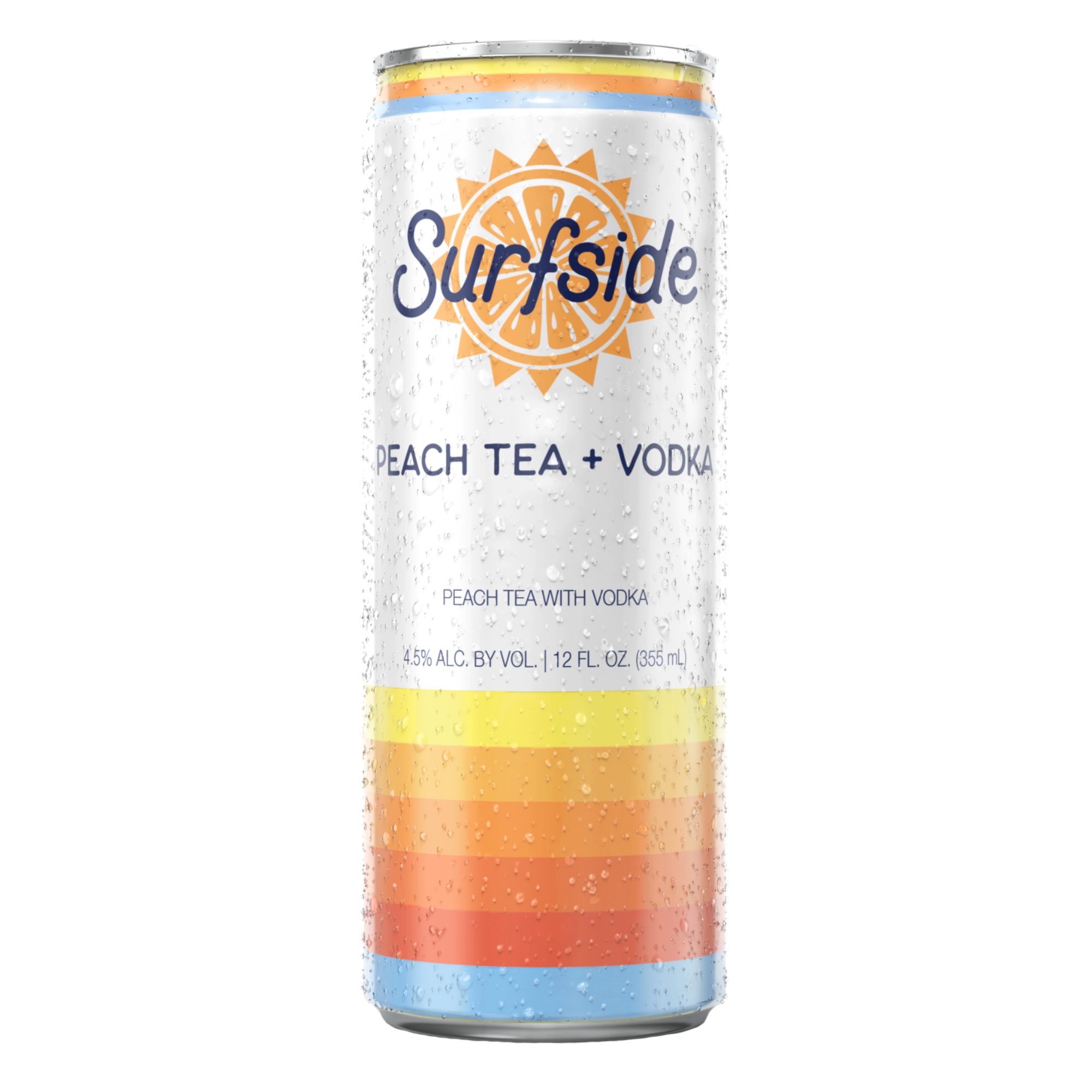 Surfside Peach Tea + Vodka 12 fl oz can on a white background