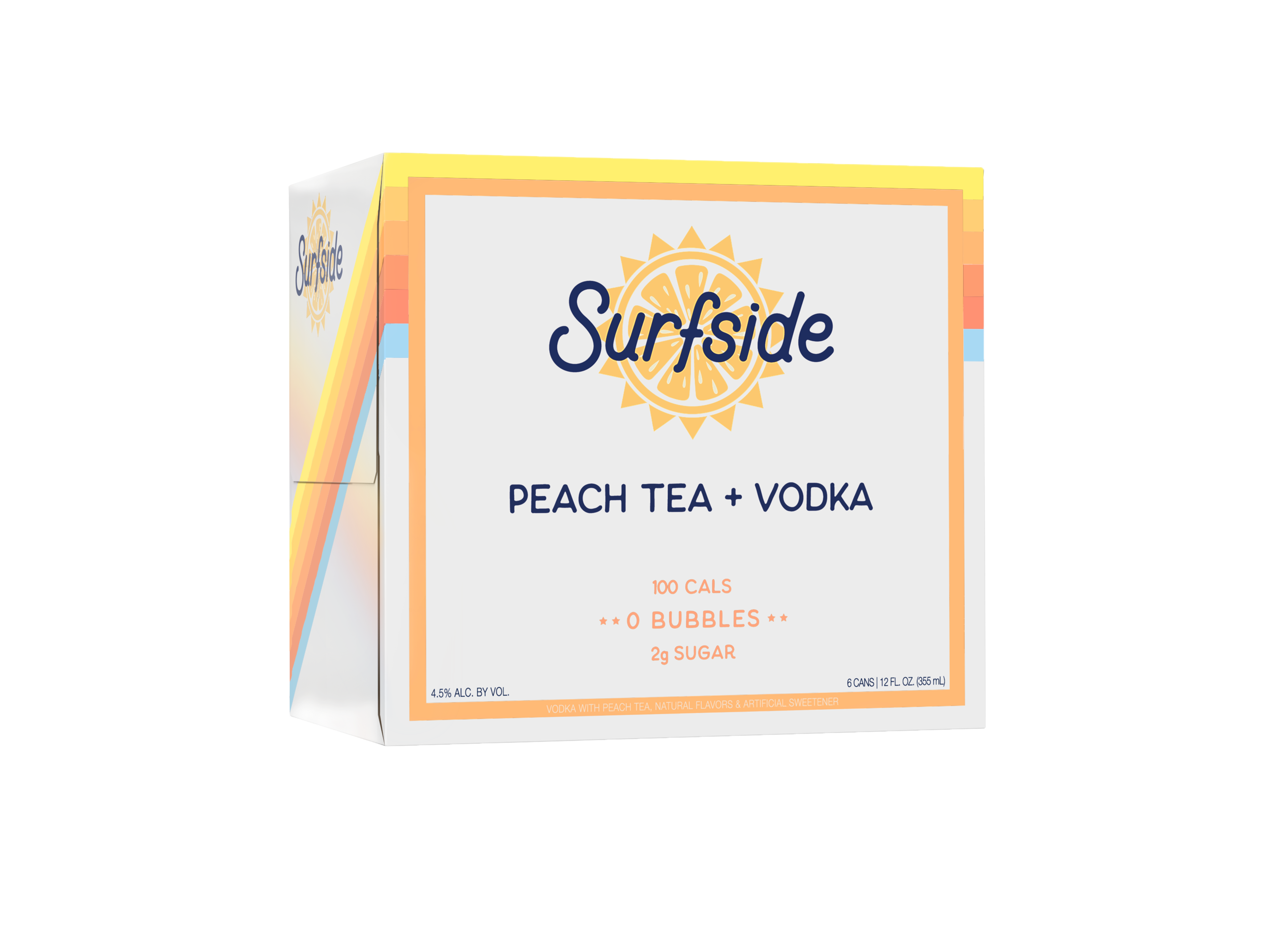 Surfside Peach Tea + Vodka 6 pack case on a white background
