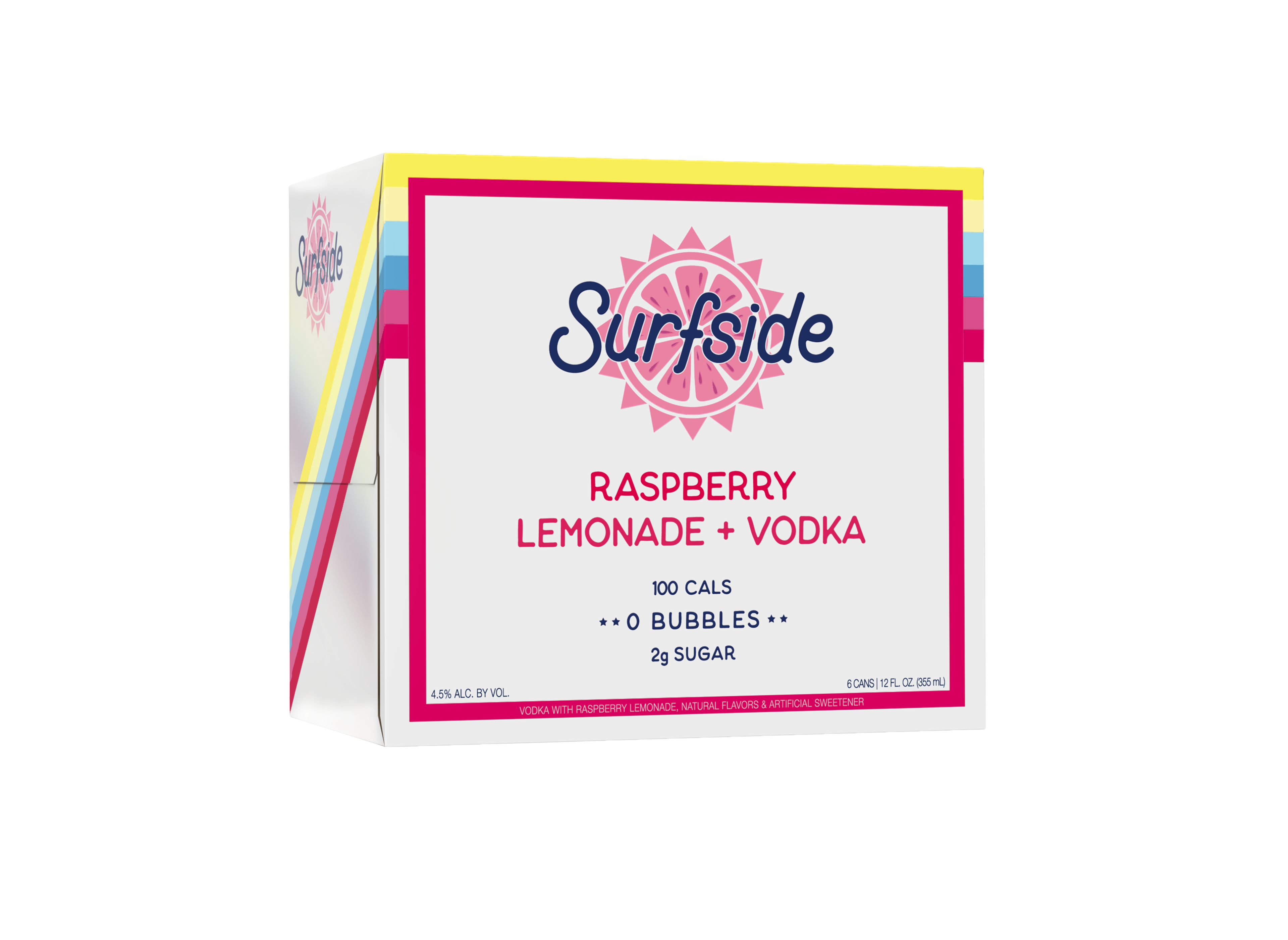 Surfside Raspberry Lemonade + Vodka 6 pack case on a white background