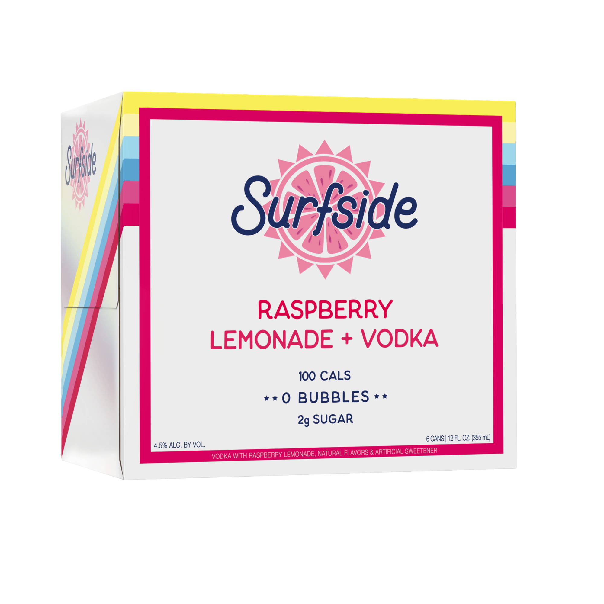Surfside Raspberry Lemonade + Vodka 6 pack case on a white background