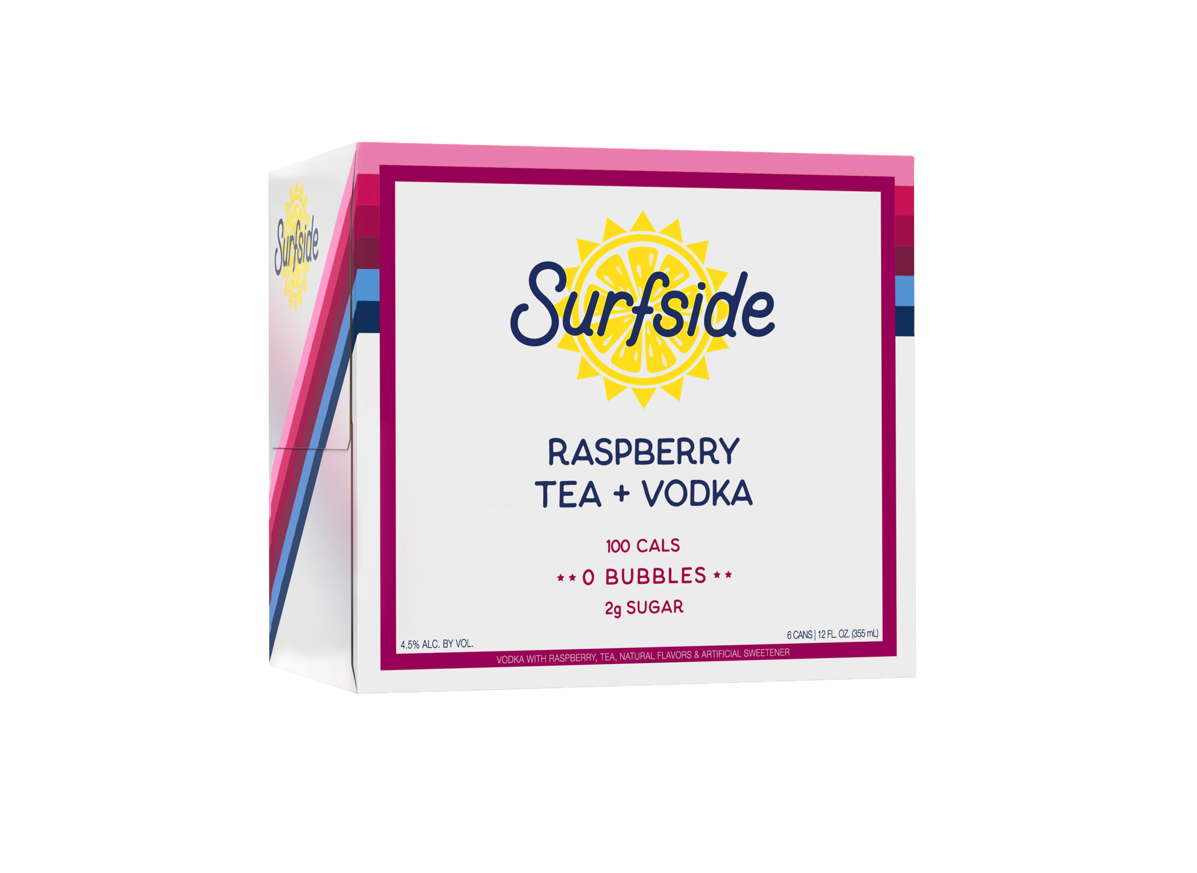 Surfside Raspberry Tea + Vodka 6 pack case on a white background