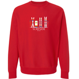 Red sweatshirt with 'Surfside Ski Club' graphic design on a white background