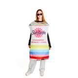 Girl wearing a can shaped Surfside Strawberry Lemonade + Vodka costume. The costume show cases Surfside's exact can brand elements and the Surfside sun logo