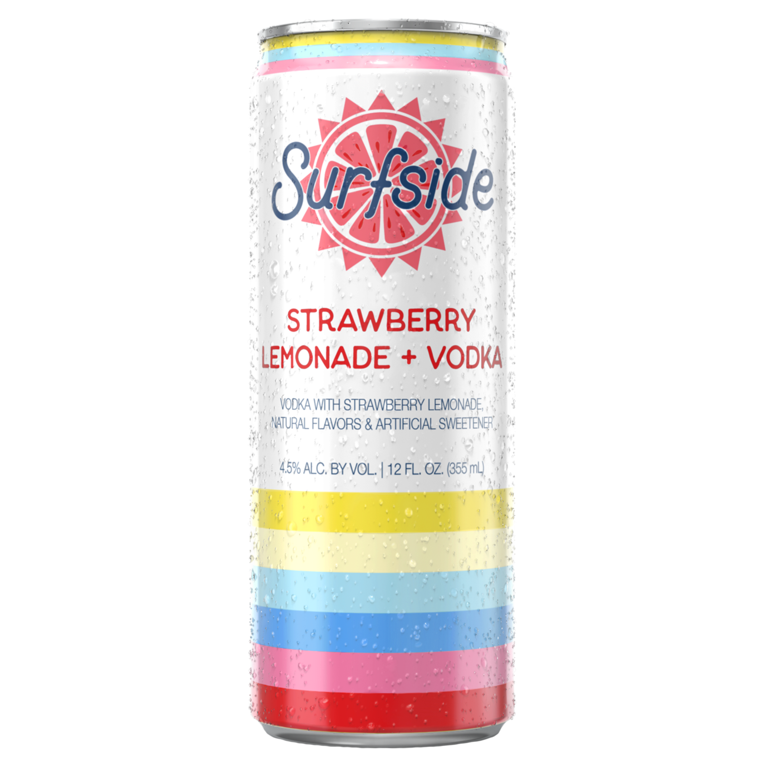 Surfside Strawberry Lemonade + Vodka 12 fl oz can with a blue Surfside logo and brand elements 