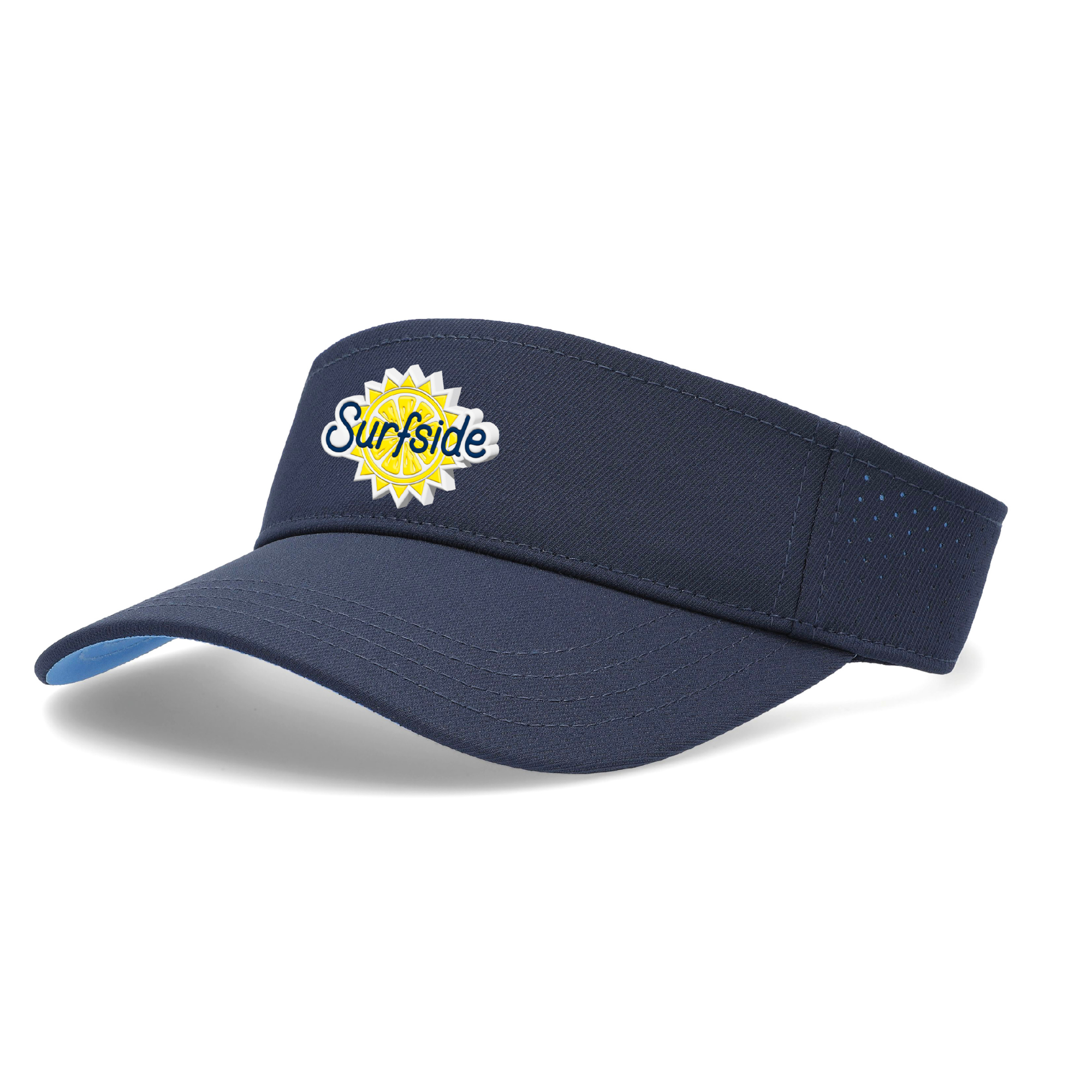 A navy blue visor with a white and yellow 'Surfside' logo on the front
