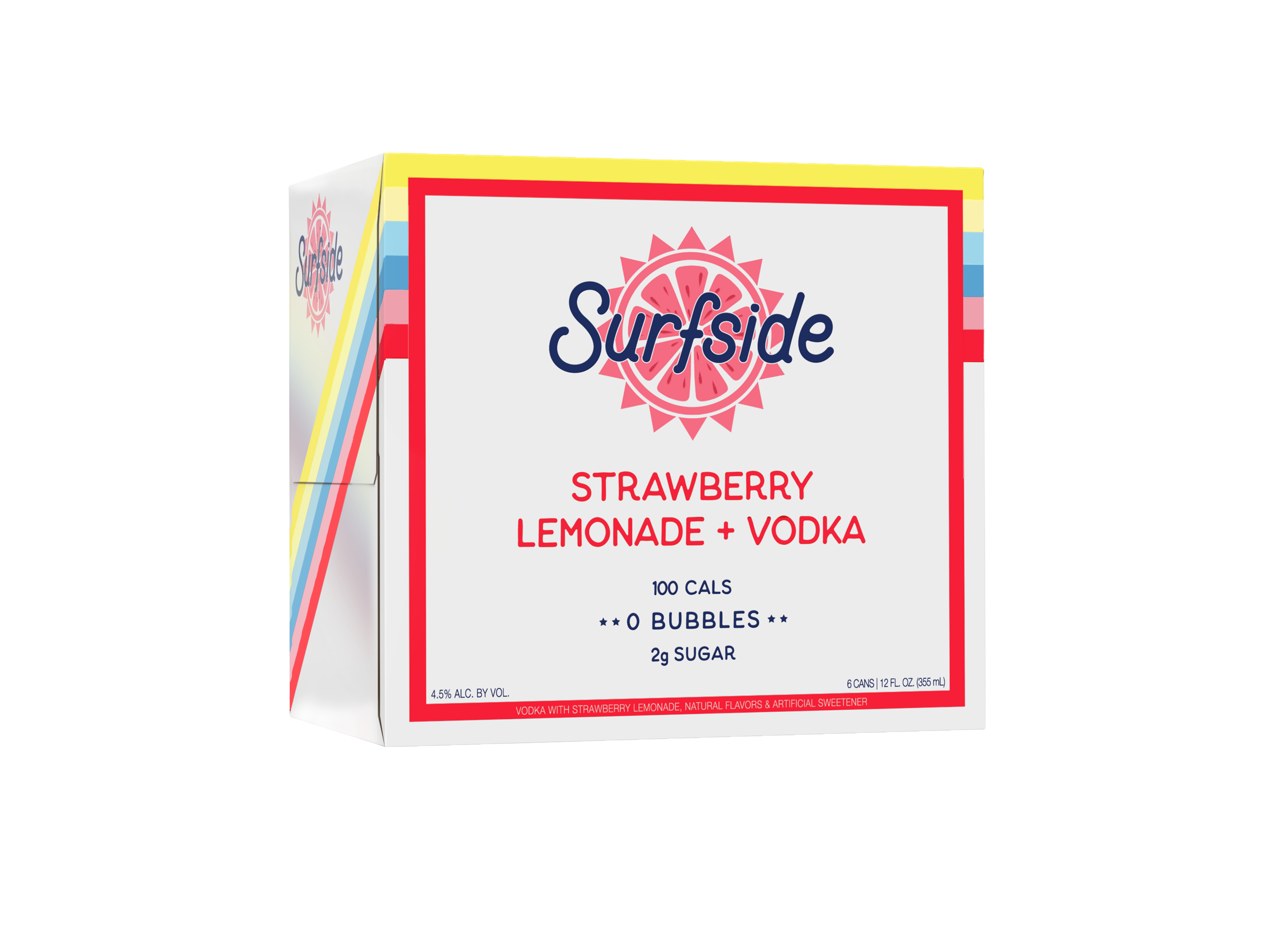 Surfside Strawberry Lemonade and  Vodka 6 pack case on a white background