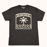 Grey t-shirt with 'Surfside Watering Hole USA' graphic on a white background