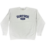 White sweatshirt with 'Surfside 2021' text on a white background