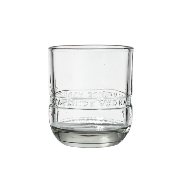 Stateside Vodka Rocks Glass with text around the glass